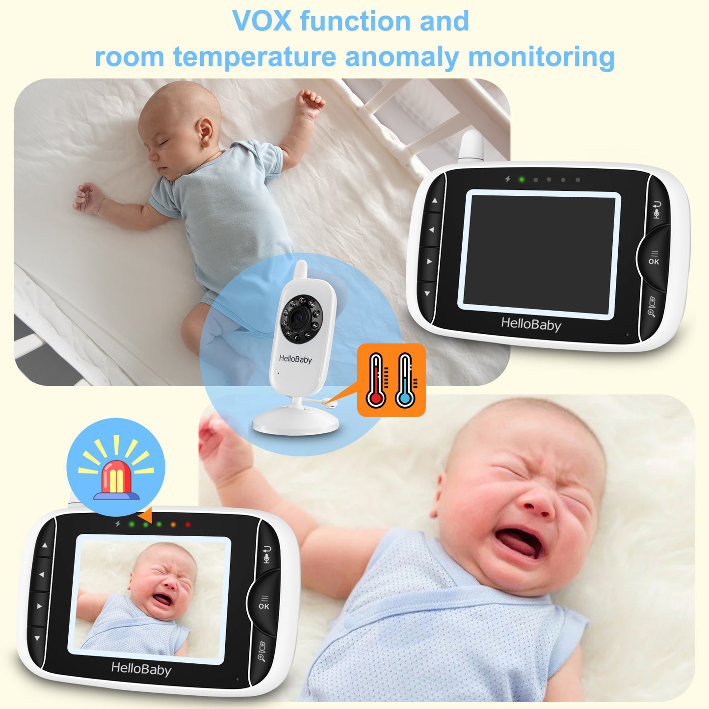 HelloBaby HB39 Video Baby Monitor,3.2” LCD Display, 2.4GHz Wireless, Two-Way Audio, 1000ft Range, 8-Hour Battery, No WiFi