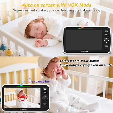 HelloBaby 6" Split Screen No WiFi Baby Monitor 2 Cameras & Audio, 30H ECO Private No-WiFi, 2-Room Monitoring, Night Vision, Easy Setup, 1000ft, PTZ, VOX, ECO, 2-Way Talk, Time, Parents & Caregivers