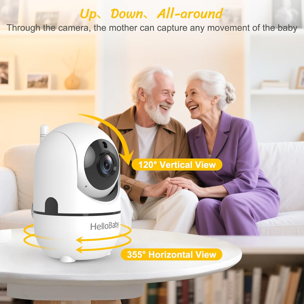 HelloBaby 6" Split Screen No WiFi Baby Monitor 2 Cameras & Audio, 30H ECO Private No-WiFi, 2-Room Monitoring, Night Vision, Easy Setup, 1000ft, PTZ, VOX, ECO, 2-Way Talk, Time, Parents & Caregivers