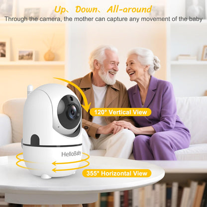 HelloBaby 6" Split Screen No WiFi Baby Monitor 2 Cameras & Audio, 30H ECO Private No-WiFi, 2-Room Monitoring, Night Vision, Easy Setup, 1000ft, PTZ, VOX, ECO, 2-Way Talk, Time, Parents & Caregivers