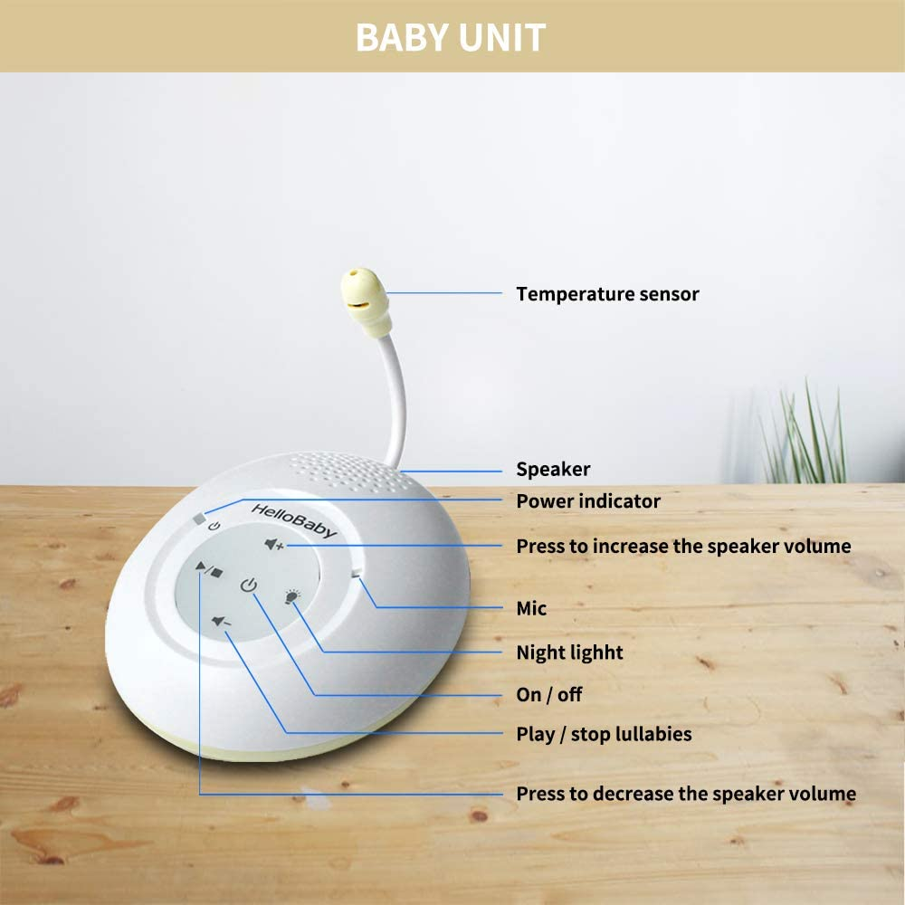 hellobaby best baby monitor - HB180-Two-Way Audio Baby Monitor with Temprature Sensor, Sound Alert, Lullabies & Night Light  