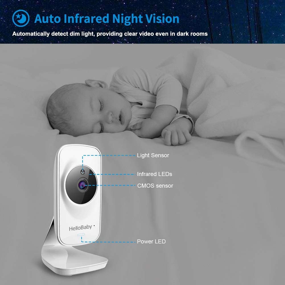 Vigilabebés con Cámara y Pantalla LCD de 5, HelloBaby HB50 Vigilabebés  Cámara, Sensor de Temperatura Ambiente, Audio bidireccional, Baby Monitor,  visión Nocturna : : Bebé