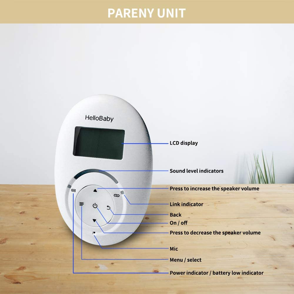 HelloBaby HB168 Audio Baby Monitor with up to 1,000 ft of Range, Sound  Indicator, Digitized Transmission, One Way Audio