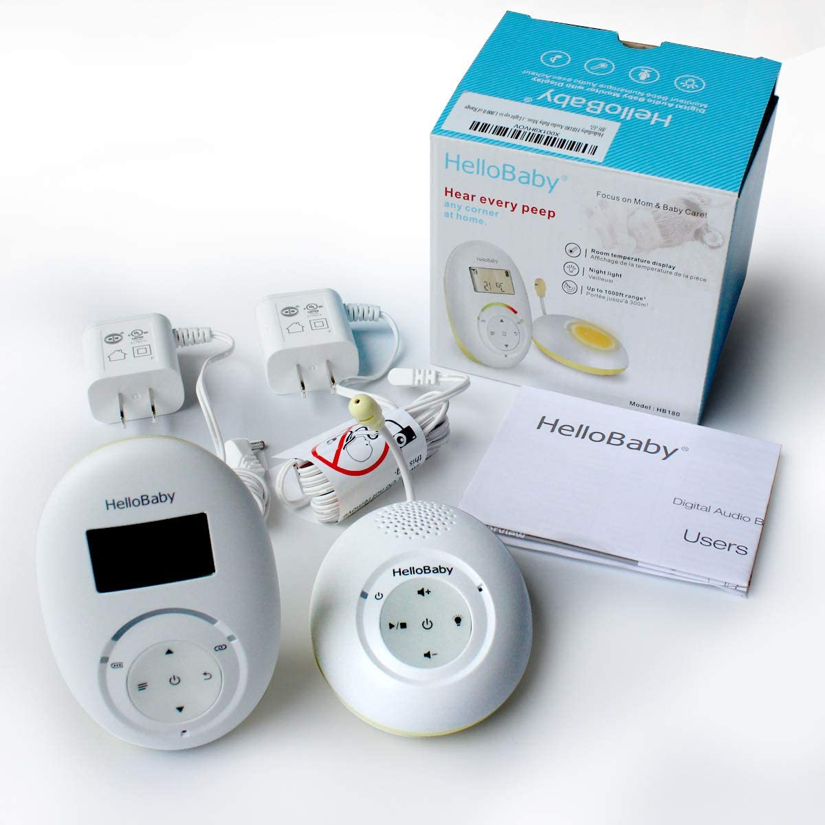 hellobaby best baby monitor - HB180-Two-Way Audio Baby Monitor with Temprature Sensor, Sound Alert, Lullabies & Night Light  