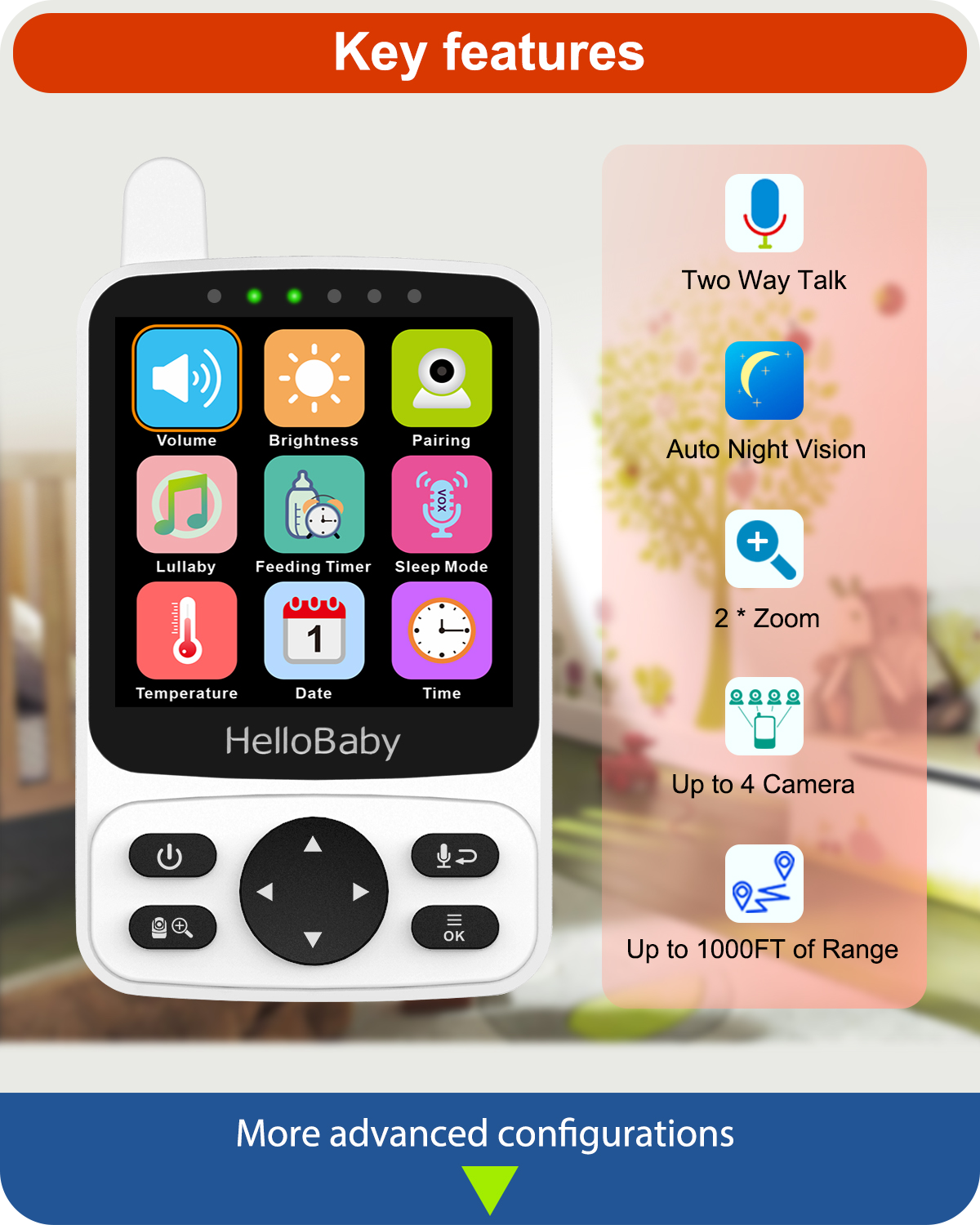 hellobaby best baby monitor - HelloBaby Monitor with 13Hour Battery Life and 4" IPS Screen, No WiFi, Video Baby Monitor with Camera and Audio 1000ft Long Rang Auto Night Vision 2 Way Audio Temperature VOX Mode for Baby Pet Eldly  