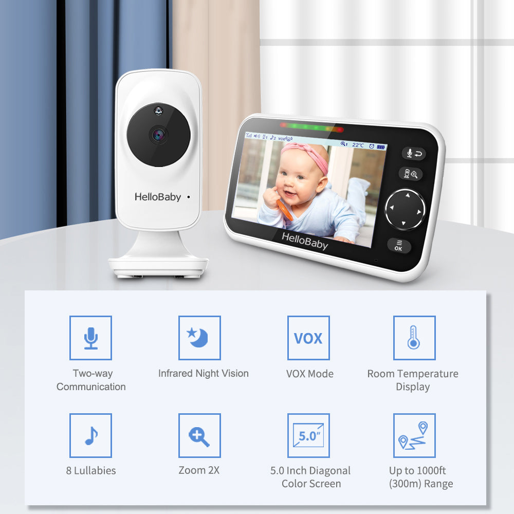 hellobaby best baby monitor - HelloBaby monitor HB50 | Video Baby Monitor with Camera and Audio  