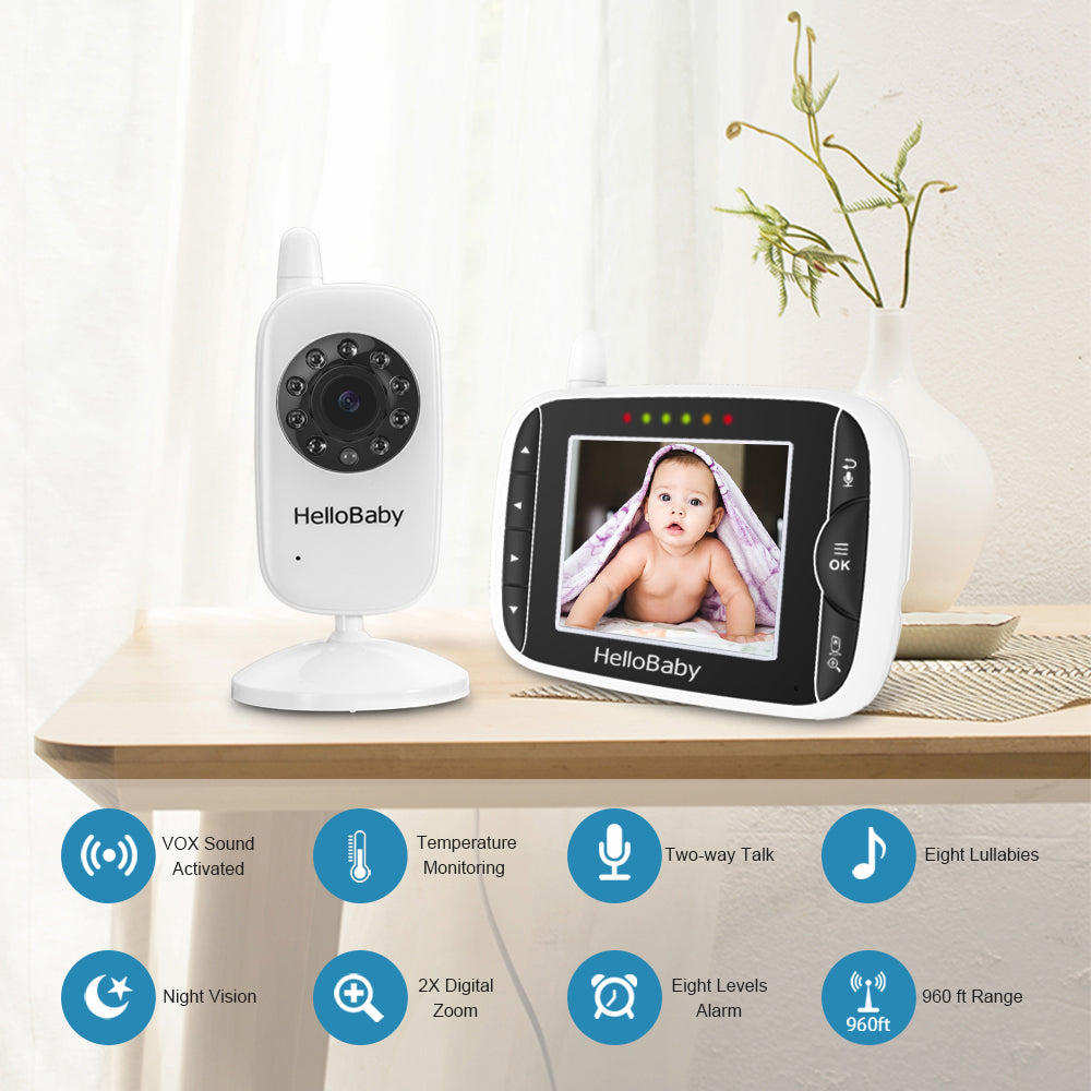 HelloBaby Monitor HB32, Video Baby Monitors with Night Vision, Hellobaby