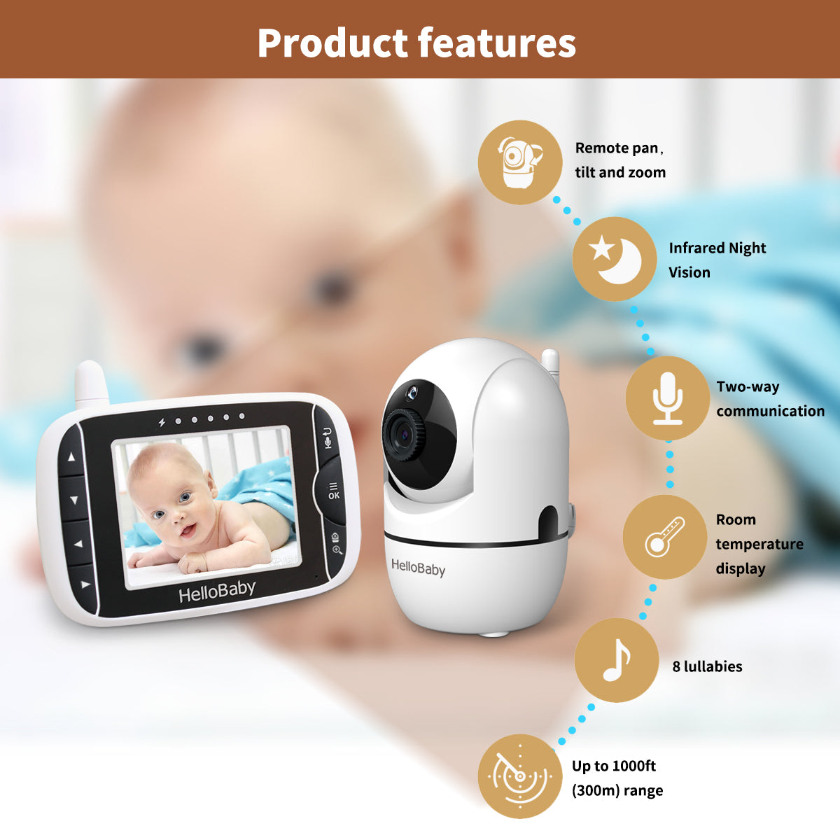 HelloBaby Solo cámara para bebé: cámara adicional para HB6550pro, solo  funciona con el monitor de bebé HB6550pro. ¡Póngase en contacto con el  vendedor